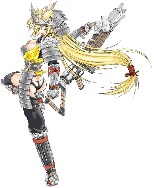 blond, grenadier, machine_gun, manga, rushuna_tendo, samurai_armour