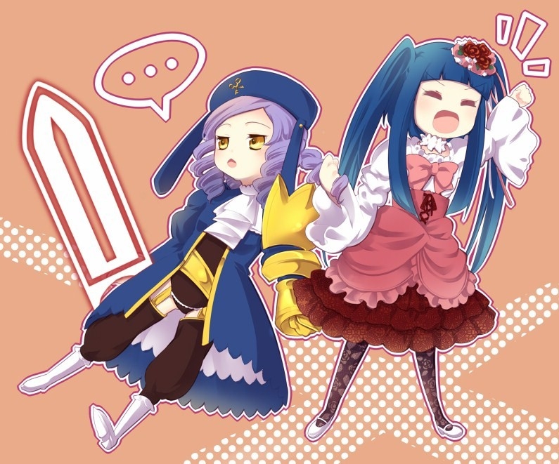 2girls, artist_request, bow, chibi, dlanor_a_knox, eiserne_jungfrau, furudo_erika, kokuro