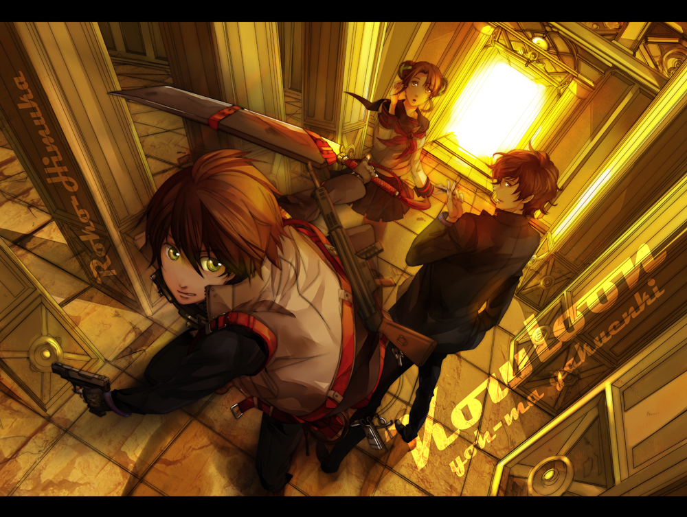 bun, hair_bun, himuka_roko, kowloon_youma_gakuen_ki, male, roko_(artist), school_uniform, short_hair