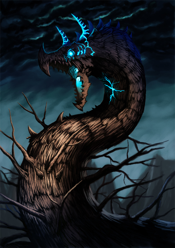 bad_id, clouds, dragon, glowing, glowing_eyes, horns, kenji_(artist), makimura_shunsuke