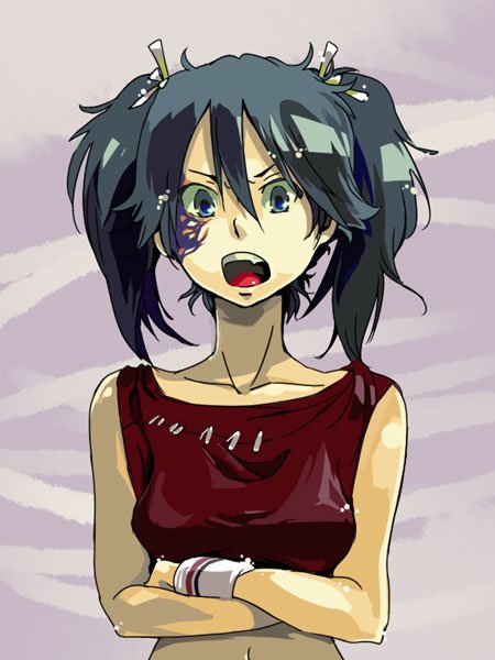 1girl, angry, black_hair, breasts, crossed_arms, katekyo_hitman_reborn, lal_mirch, medium_breasts