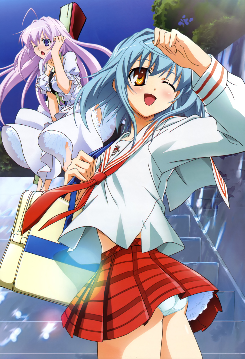 2girls, absurdres, ass, blue_eyes, blue_hair, highres, ichinose_yumiko_cristina, long_hair