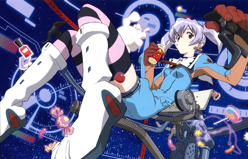 absurdres, candy, chiko, earrings, highres, jewelry, purple_hair, scan