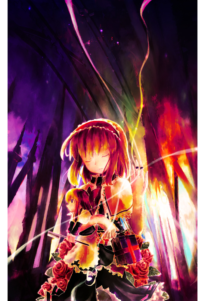 1girl, alice_margatroid, bad_id, blonde_hair, book, capelet, closed_eyes, doll