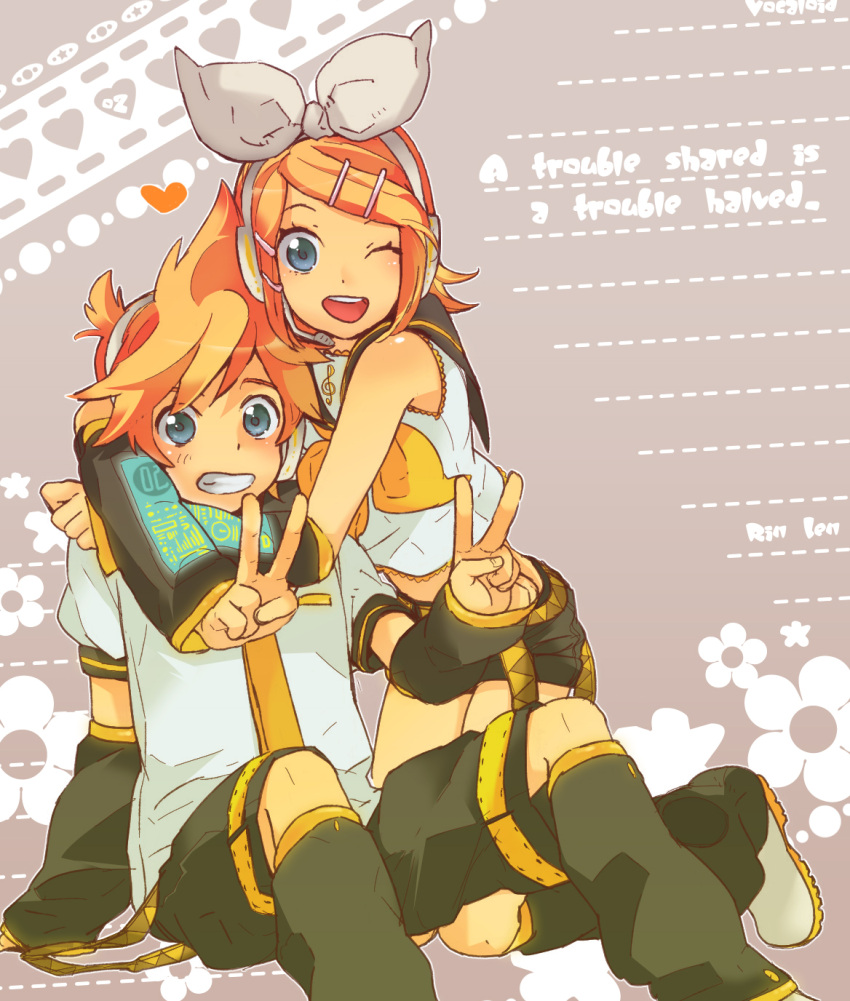 1boy, 1girl, bad_id, blonde_hair, blue_eyes, brother_and_sister, h_e_r_o, hair_ornament