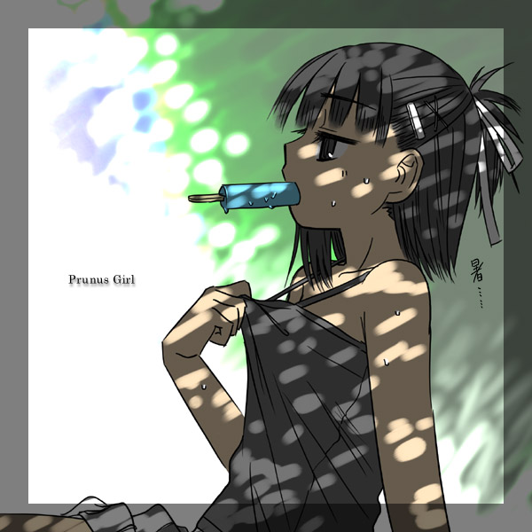 1boy, aikawa_kizuna, copyright_name, crossdressinging, half_updo, matsumoto_tomoki, popsicle, prunus_girl
