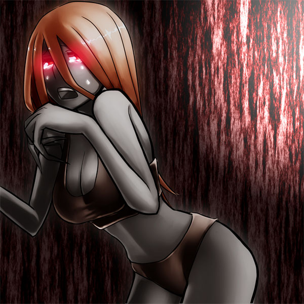 1girl, bare_shoulders, bent_over, blonde_hair, bra, breasts, claws, cleavage
