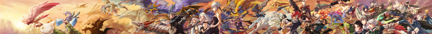 6+boys, 6+girls, absurdres, armor, cararina, dragon, dragon_girl, flying