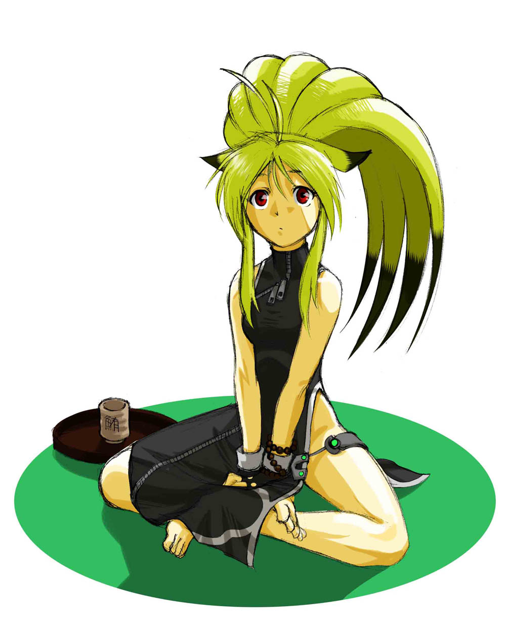 1girl, animal_ears, banpresto, barefoot, blonde_hair, capcom, china_dress, chinese_clothes