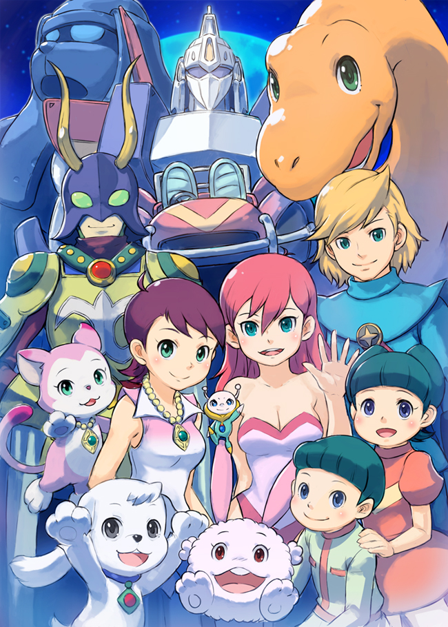 3boys, 3girls, annotation_request, aqua_eyes, aqua_hair, armor, banhou, bauwanko_the_first