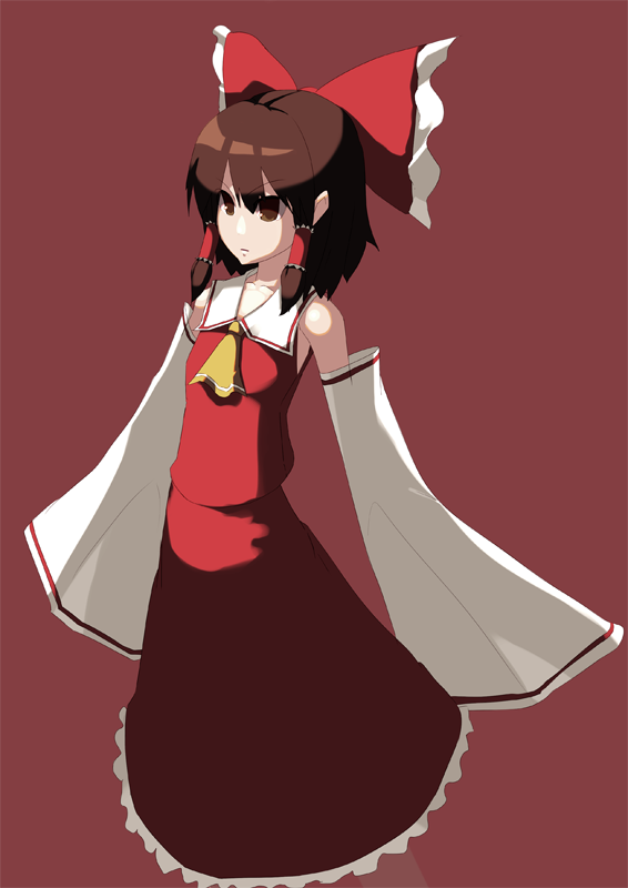 brown_eyes, brown_hair, detached_sleeves, hakurei_reimu, japanese_clothes, kaw, miko, ribbon