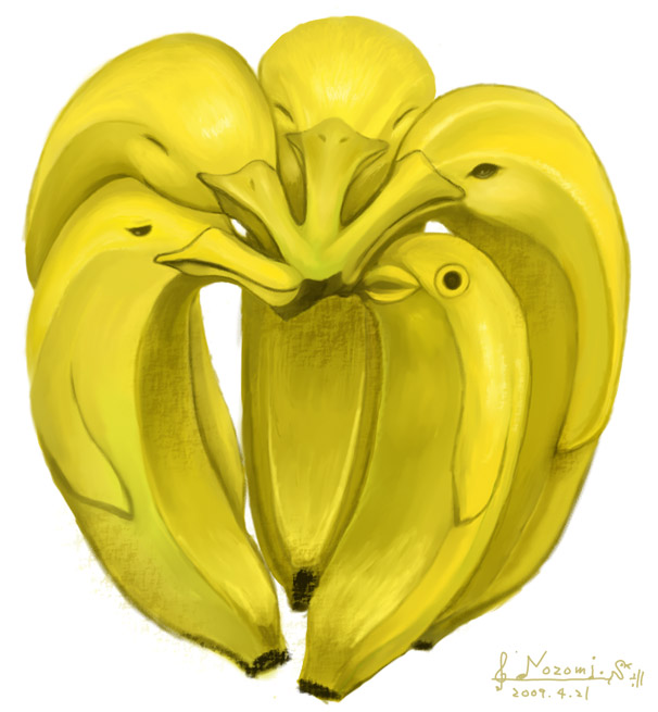 animalization, banana, bird, duck, f-nezumi, food, fruit, fusion