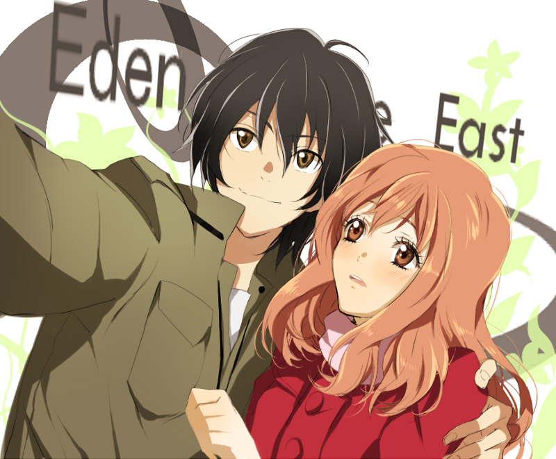 1boy, 1girl, bad_id, black_hair, blush, brown_eyes, coat, couple