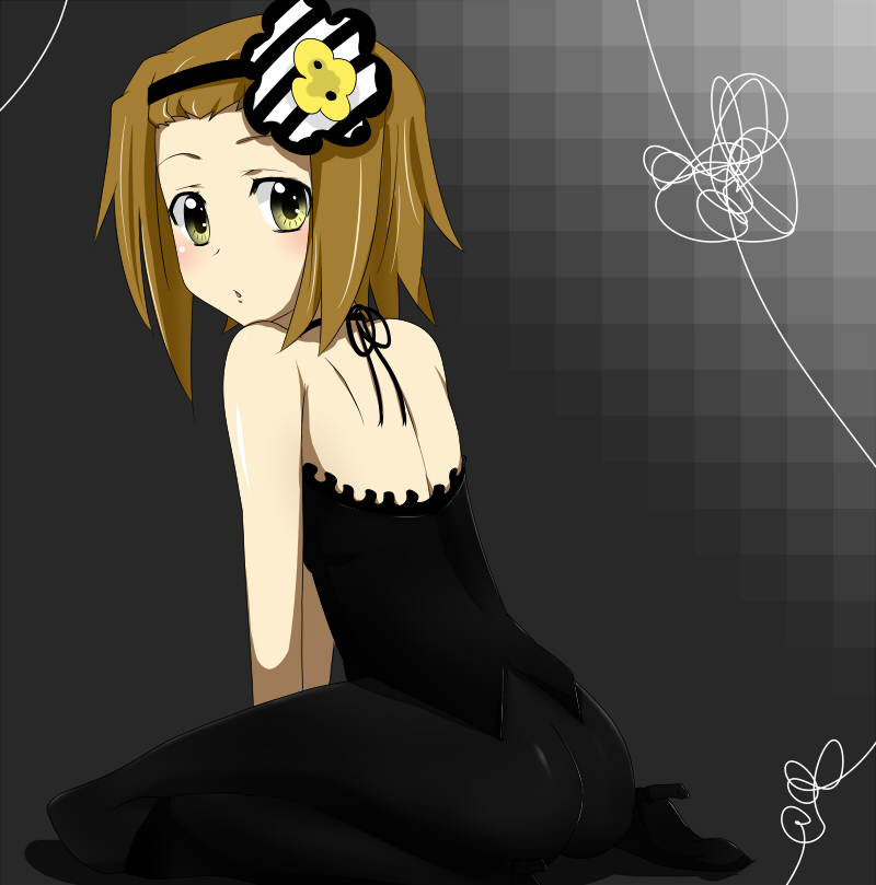 1girl, :o, ass, back, blush, brown_hair, choker, don't_say_"lazy"