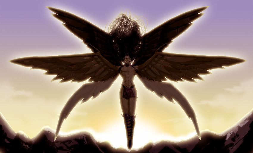1boy, angel, bad_id, black_hair, boots, highres, jojo_no_kimyou_na_bouken, kars_(jojo)