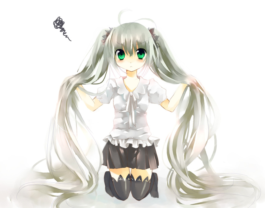 bad_id, blush, green_eyes, green_hair, hatsune_miku, highres, jin_rikuri, kneeling