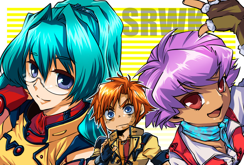 2girls, angelica_shalteel, aqua_hair, banpresto, blue_eyes, fingerless_gloves, glasses, gloves