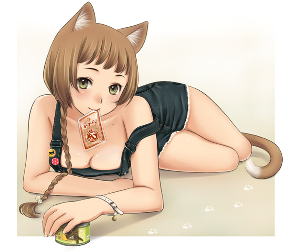 1girl, animal_ears, bare_shoulders, bell, biting, blush, bracelet, braid