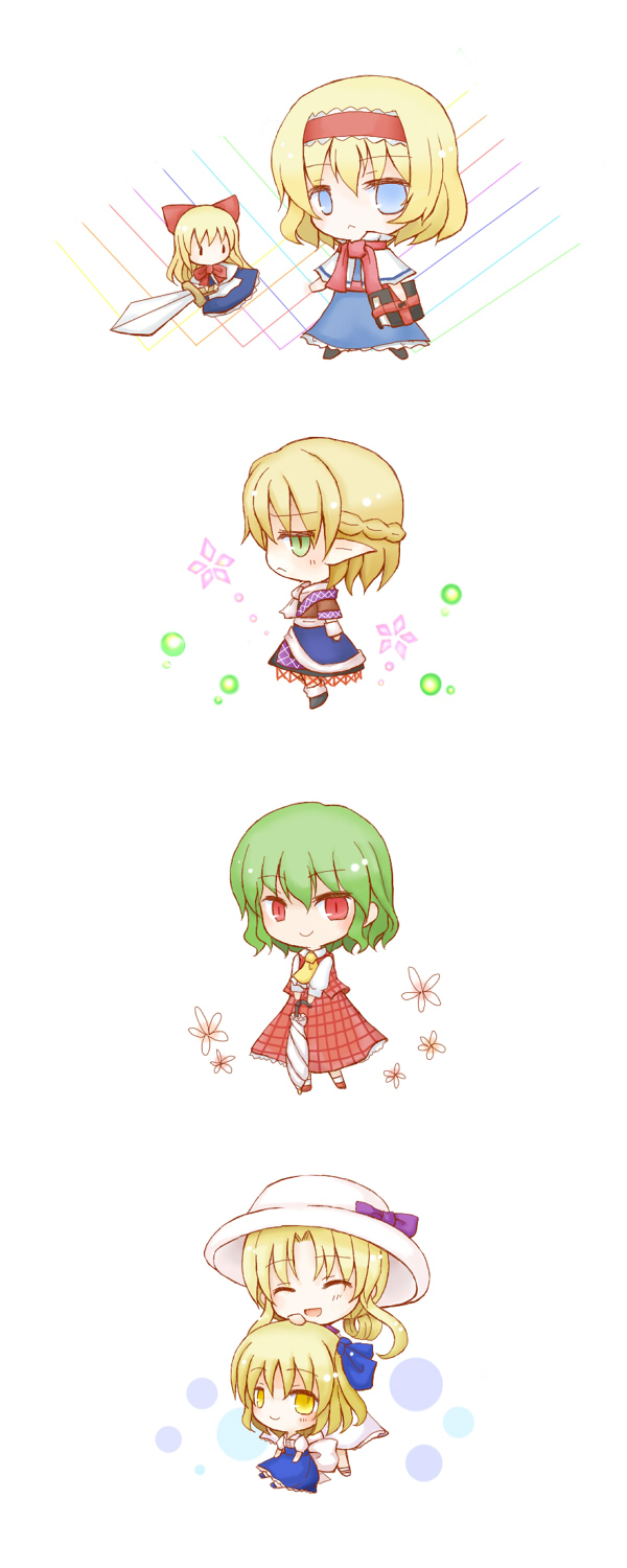 5girls, alice_margatroid, alice_margatroid_(pc-98), ascot, blonde_hair, blue_eyes, closed_umbrella, demon