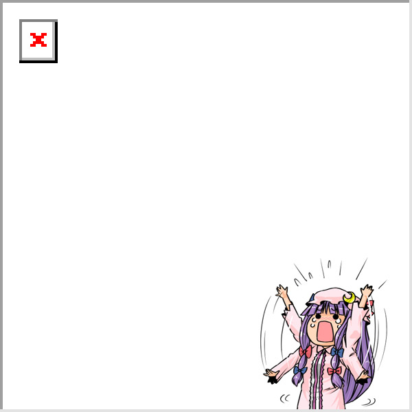 1girl, abekawa, blush, broken_link, chibi, female, long_hair, patchouli_knowledge, purple_hair, red_x, solo, tears, touhou