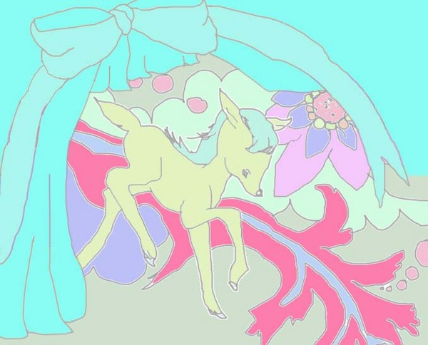 cerbiatto, dog, flower, horse, no_humans, oyspe, pastels, pink