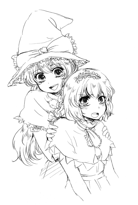 braid, hairband, hat, kirisame_marisa, long_hair, monochrome, short_hair, touhou