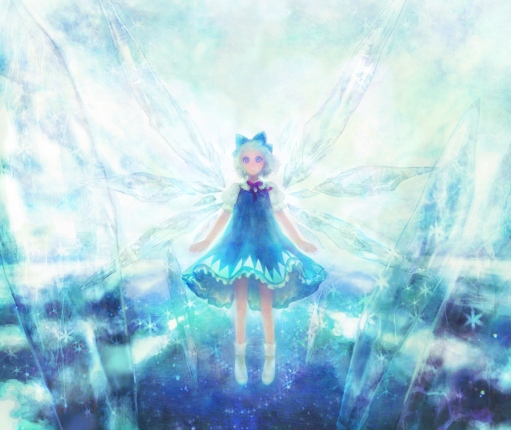 (9), 1girl, bad_id, blue_eyes, blue_hair, cirno, crystal, female