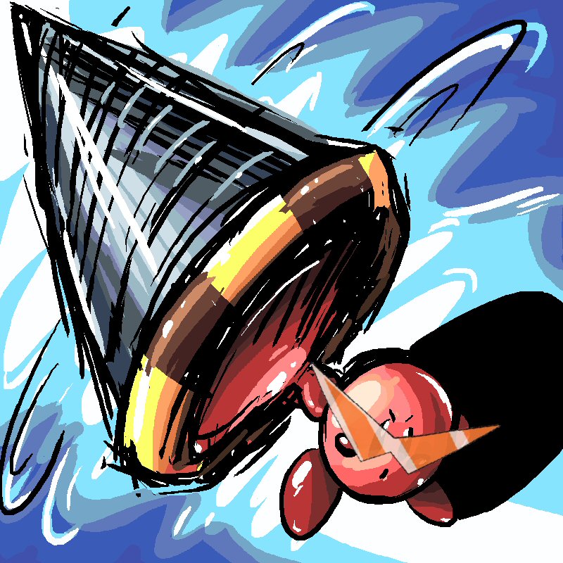 drill, giga_drill_break, kamina_shades, kirby, kirby_(series), kirby_64, no_humans, oekaki
