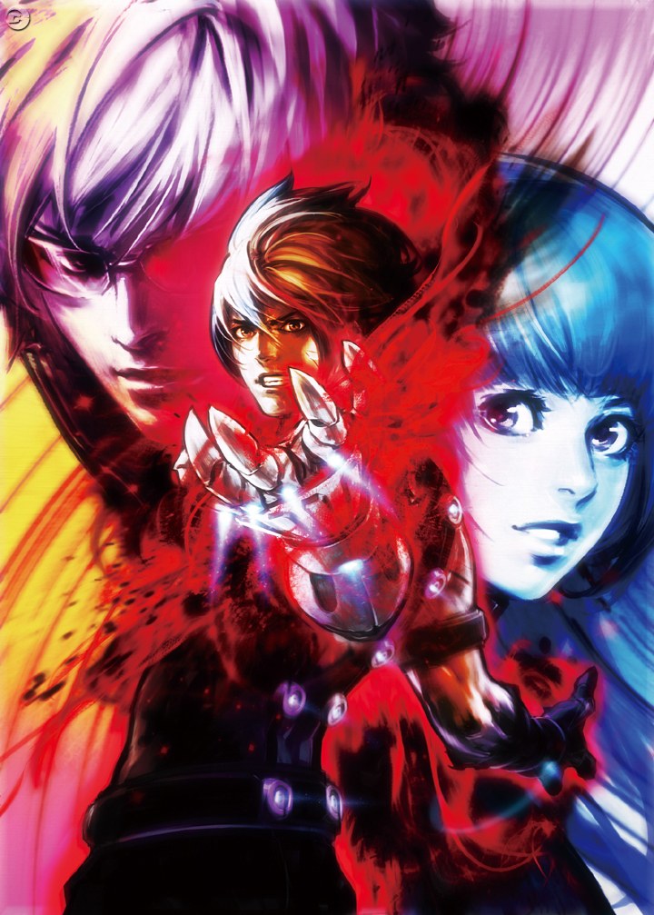 1girl, 2boys, hiroaki_(kof), k', king_of_fighters, king_of_fighters_2002, kula_diamond, kusanagi_kyou
