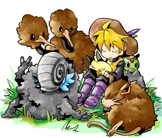 1girl, 90s, androgynous, bad_id, blonde_hair, boots, caterpie, closed_eyes