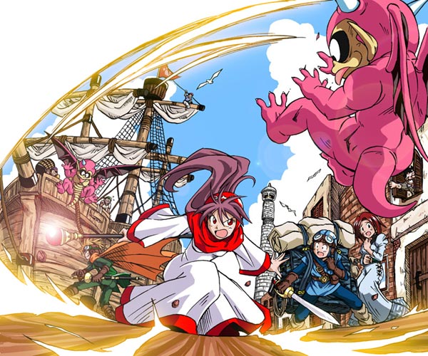 >:o, 2girls, 6+boys, :o, :p, angry, backpack, bag, bangs, barrel, battle, belt, belt_buckle, belt_pouch, bent_over, blonde_hair, bodysuit, brick_wall, chunsoft, clouds, constricted_pupils, day, dragon_quest, dragon_quest_ii, enix, fantasy, fighting_stance, flag, floating_hair, flying, gloves, glowing, goggles, goggles_on_hat, gremlin_(dragon_quest), hair_between_eyes, hanbu_hantarou, holding, holding_weapon, hood, horns, leg_warmers, legs_apart, lens_flare, lighthouse, long_hair, looking_at_another, magic, monster, monster_request, multiple_boys, multiple_girls, outdoors, outstretched_arms, pink_skin, pouch, prince_of_lorasia, prince_of_samantoria, princess_of_moonbrook, purple_hair, rapier, red_eyes, redhead, robe, scabbard, sheath, sheathed, ship, short_hair, sky, spiky_hair, spread_arms, staff, standing, surprised, sword, tail, tongue, tongue_out, town, unsheathing, watercraft, weapon, wings