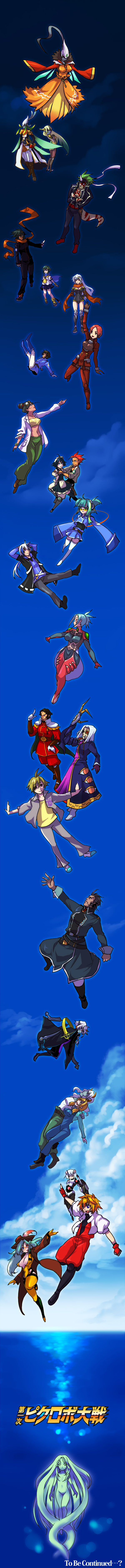 00s, 6+boys, 6+girls, absurdres, bandeau, blue_skin, bodysuit, everyone