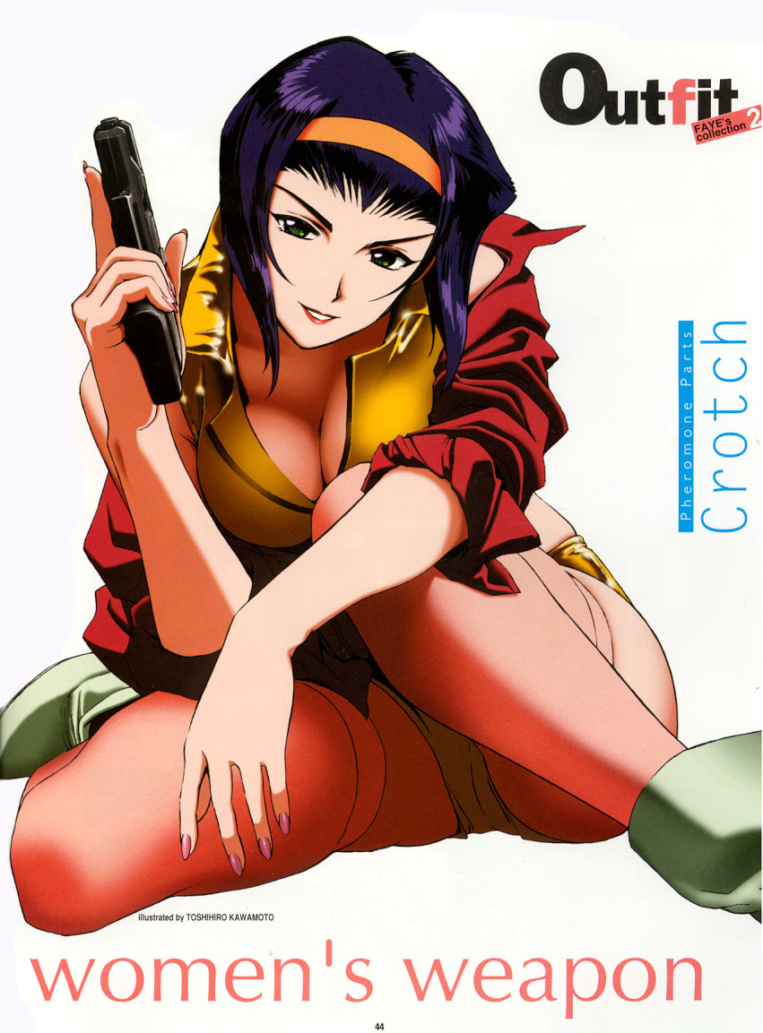 1girl, 90s, breasts, cleavage, cowboy_bebop, faye_valentine, fingernails, green_eyes