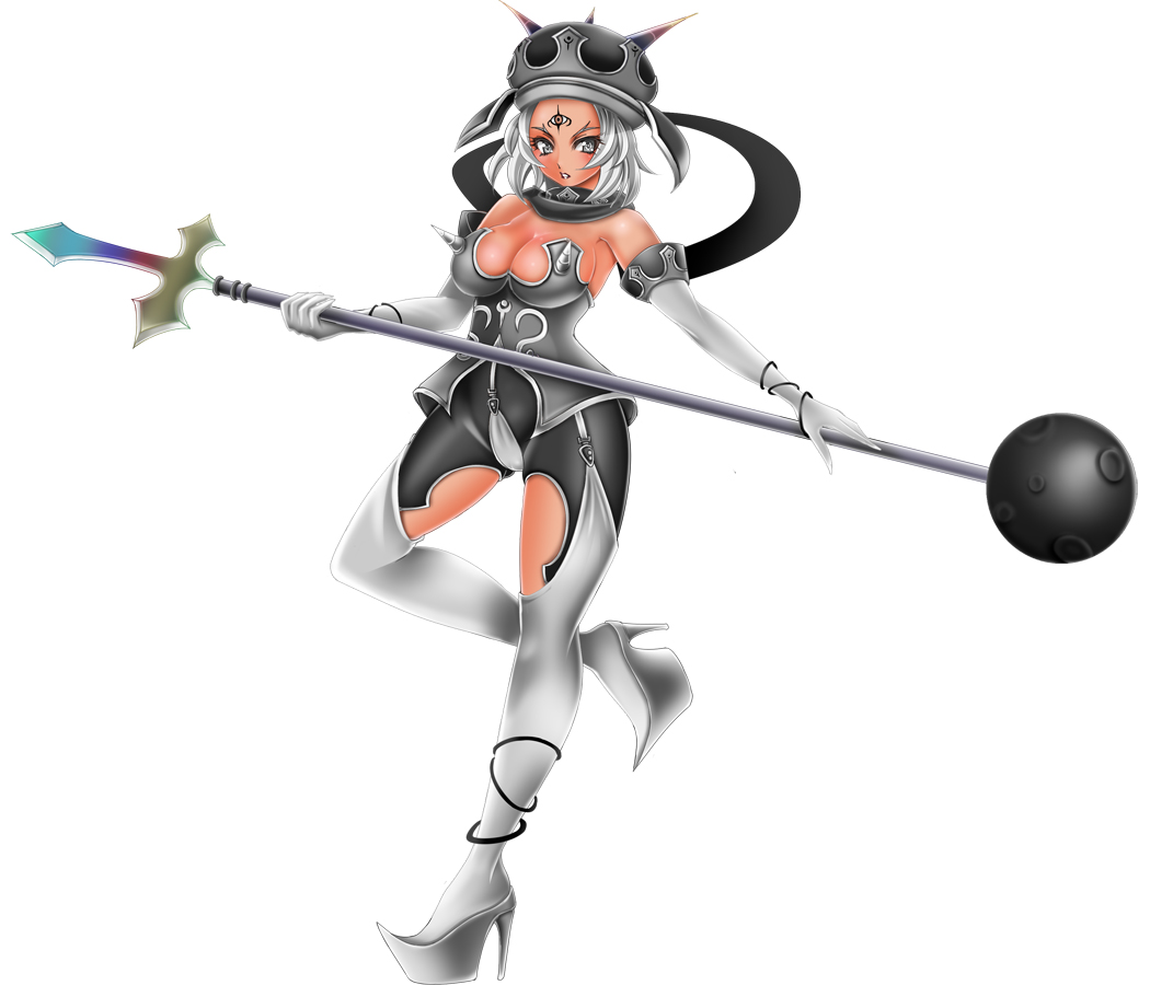 1041_(toshikazu), 1girl, angol_fear, armor, bare_shoulders, breast_spikes, breasts, cross