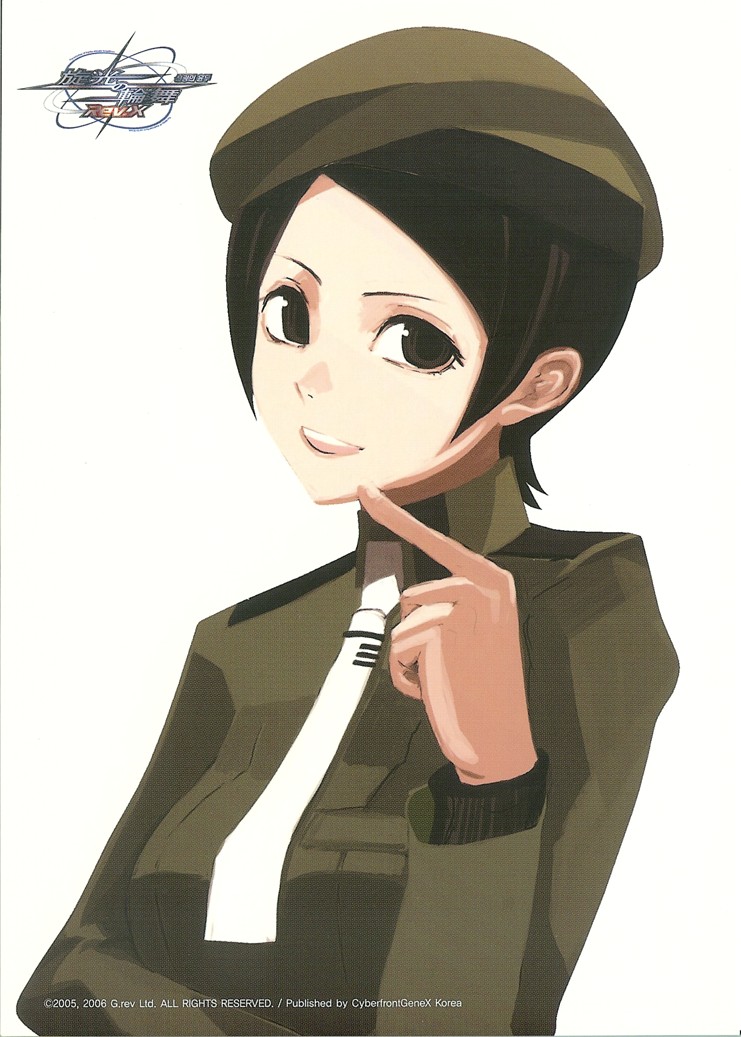 1girl, :d, beret, black_eyes, black_hair, company_name, copyright_name, dated