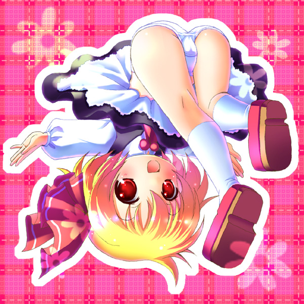 1girl, ass, blonde_hair, female, full_body, imeri_fuzuki, panties, red_eyes