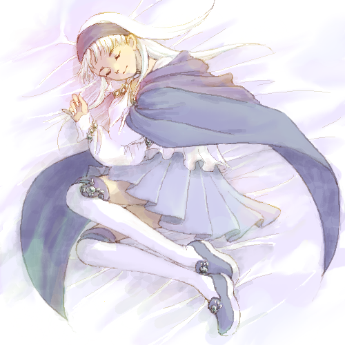 1girl, bangs, cape, closed_eyes, closed_mouth, full_body, gensou_suikoden, gensou_suikoden_ii