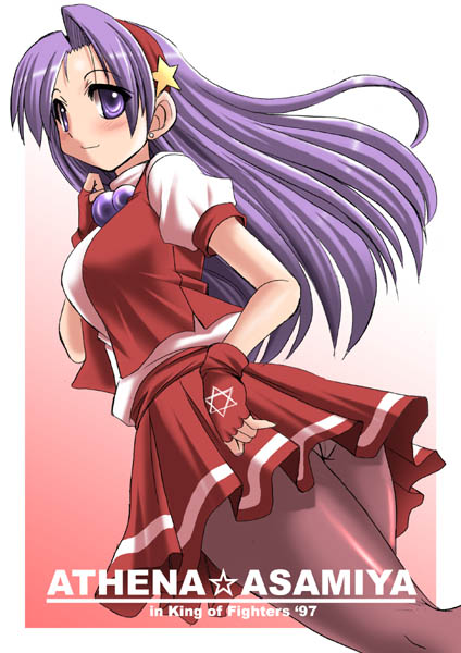 1girl, asamiya_athena, blush, character_name, copyright_name, gloves, hair_ornament, hairband