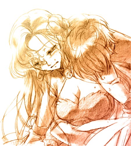 1boy, 1girl, breasts, brother_and_sister, cleavage, code_geass, euphemia_li_britannia, gradient