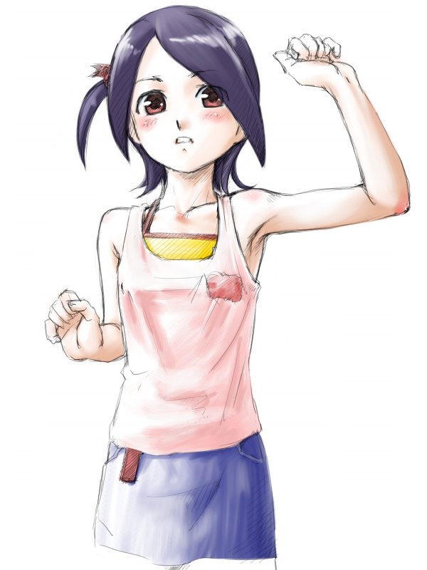 1girl, armpits, blush, flat_chest, fuji_shinobu, kaminogi_haruka, noein, sketch, solo