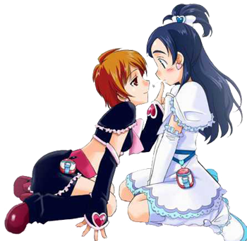 black_hair, blush, dress, finger_to_mouth, futari_wa_precure, hushing, long_hair, love_look