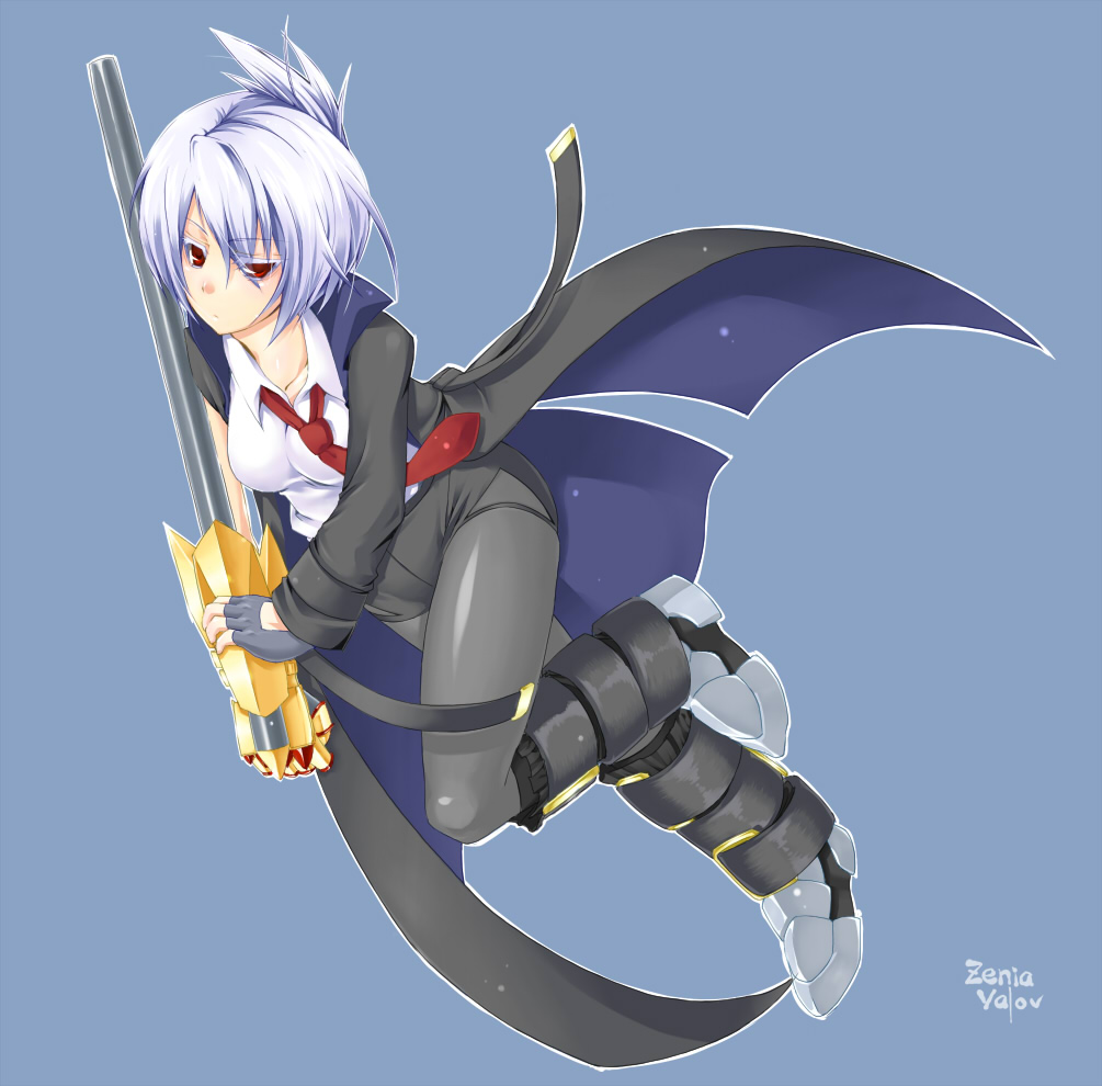 arcana_heart_2, fingerless_gloves, gloves, necktie, pantyhose, pile_bunker, red_eyes, short_hair