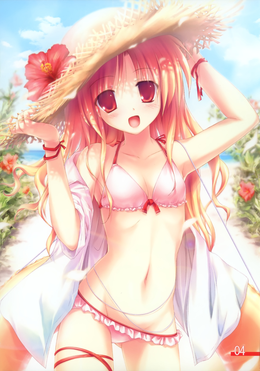 bikini, dress_shirt, empathy, fujisaki_rei, open_shirt, swimsuit