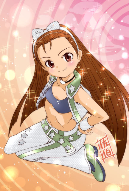 1girl, belt, bow, breasts, brown_hair, buckle, choker, cleavage