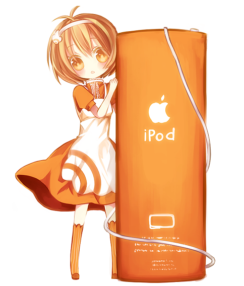 aruya_(flosrota), bad_id, blonde_hair, daidai-nanoko, digital_media_player, ipod, minigirl, orange_eyes, orange_hair, original, product_girl