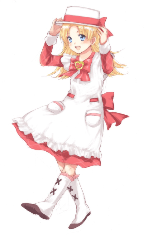 00s, 1girl, ashita_no_nadja, blonde_hair, boots, hat, knee_boots, nadja_applefield