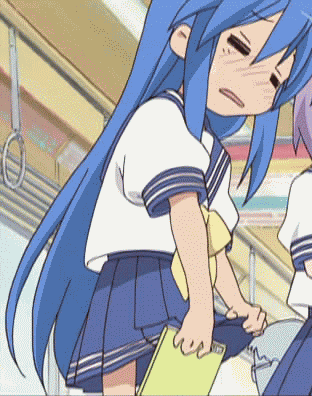 2girls, animated, animated_gif, hiiragi_tsukasa, izumi_konata, lowres, lucky_star, multiple_girls, school_uniform, screencap, serafuku, skirt, skirt_fan