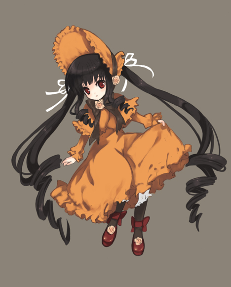 00s, 1girl, :o, alternate_color, bangs, black_hair, black_legwear, bonnet