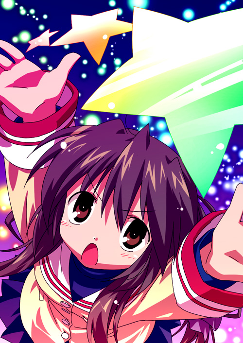brown_hair, clannad, ibuki_fuuko, sakura_misaki_(artist), sakura_misaki_(sakura_densetsu), satomi_yoshitaka, star, starfish
