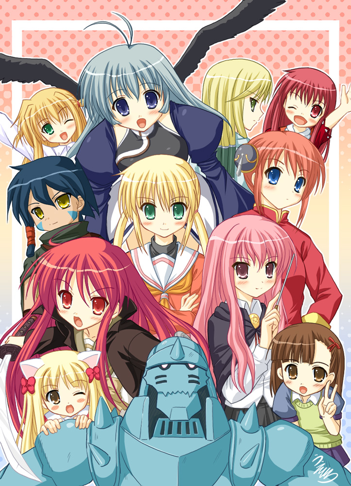 00s, 1boy, 6+girls, alphonse_elric, arisa_bannings, busou_renkin, crossover, digimon